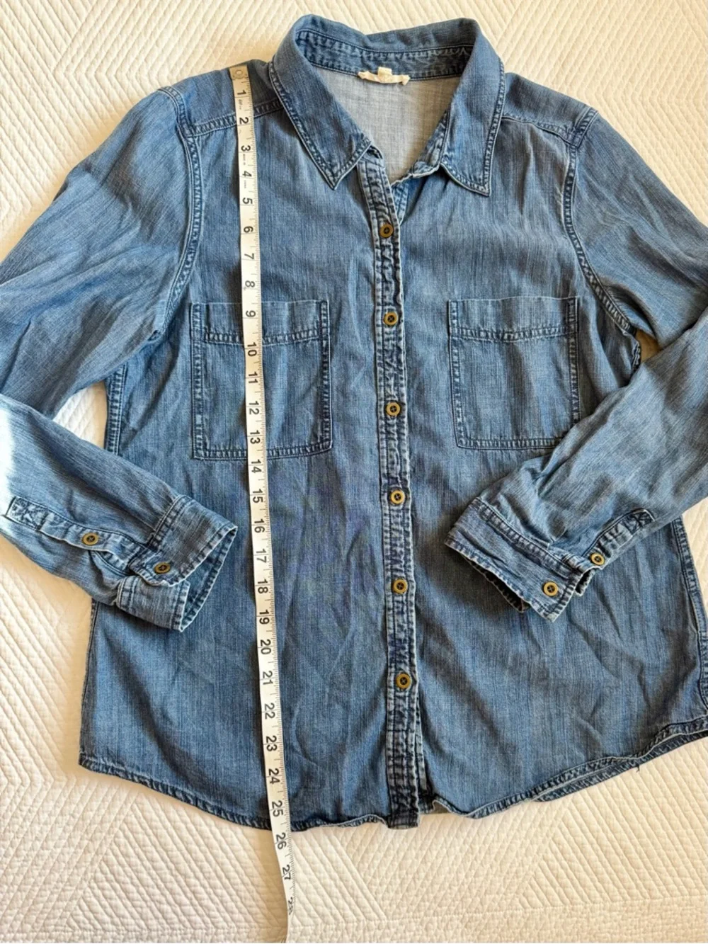 Eileen Fisher Blue Chambray Tencel Cotton Button-Up Blouse Shirt Top Women’s M - Picture 7 of 8